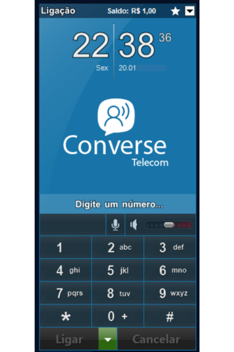 Tela do softphone da Converse Telecom com teclado de discagem